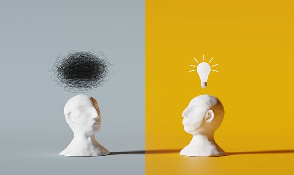 Tangled chaos vs clear idea comparison. 3d rendering