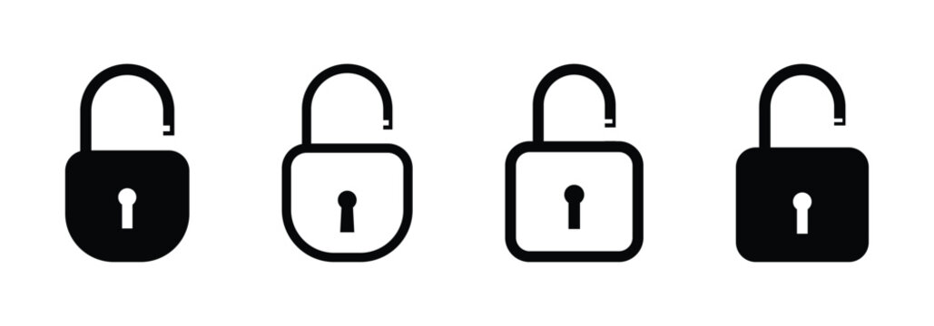 Set of l unlock icons safety line vector illustration. padlocks showing unlocked states. Flat vector isolated on white background. 10 eps.