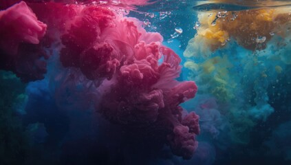 Fototapeta premium Bright inks flowing and mixing underwater vividly