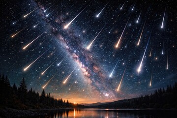 Obraz premium Enchanting meteor shower creating a cosmic light show with radiant stars
