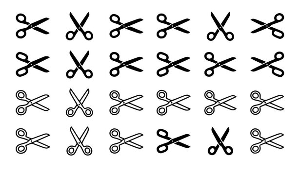 Trendy open scissors vector bundle red black cut tool icon outline shear illustration design
