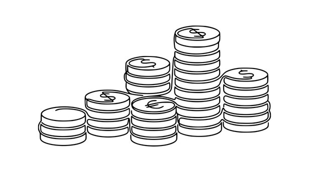 Coins stack continuous one line drawing vector illustration financial success money icon