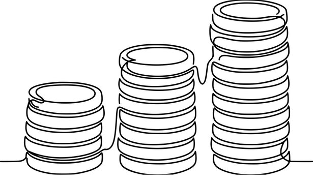 Modern coins stack one line vector illustration minimalist investment money outline design