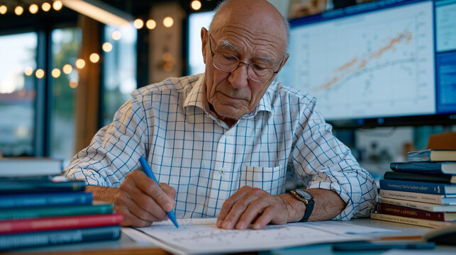 Scatter plot correlation data visible on a wall-sized monitor inside a university research lab under early morning mist drifting through open ground-floor windows, elderly statistician annotating ou
