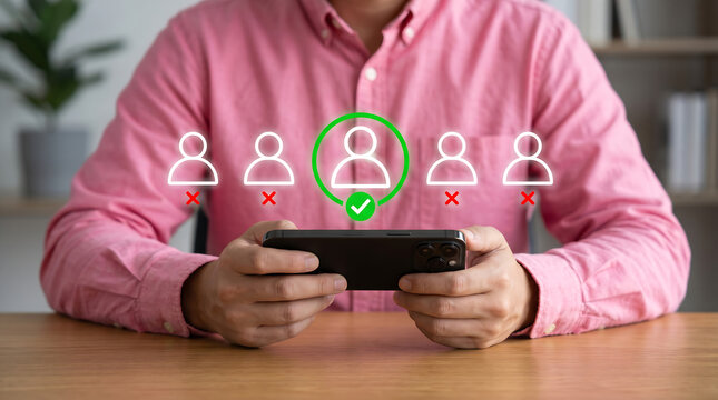 HR Manager Choosing Candidate and Recruiting Employee Using Smartphone