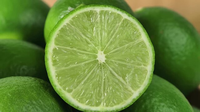 A pile of whole limes with multiple cut halves