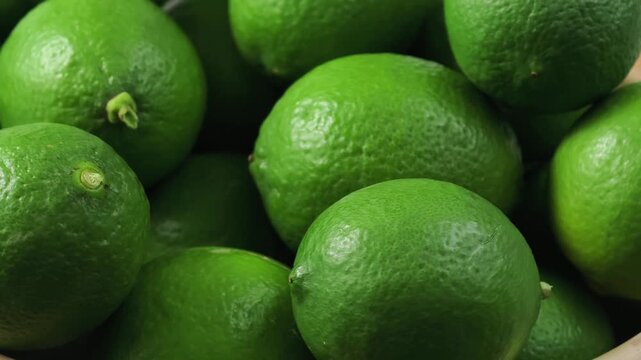 A pile of whole limes with multiple cut halves