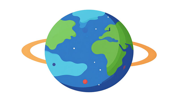 Pixel art globe with orange ring orbiting, representing the planet Earth, space, and global concepts, flat design