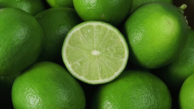 A pile of whole limes with multiple cut halves