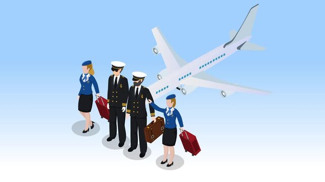 Airline Crew with Pilots and Flight Attendants in Uniform 3d animation cartoon