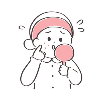 顔にできものができた女性のゆるかわいいイラスト