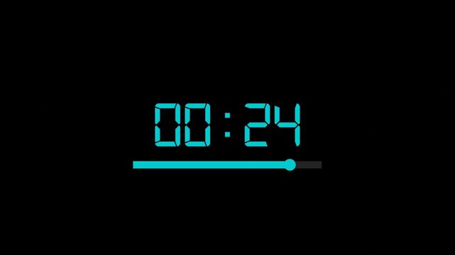 Countdown timer with cyan bold digital display and slider progress bar on dark background
