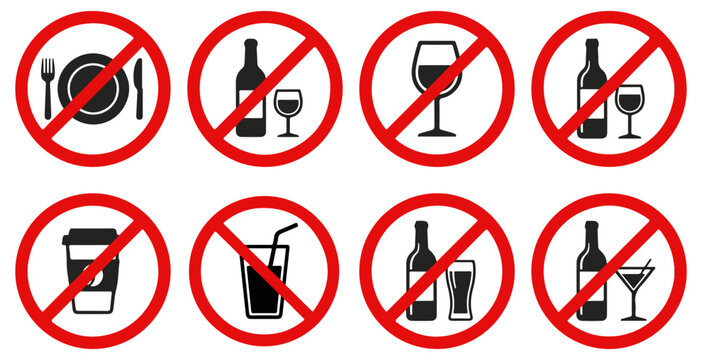 No eating, no drinking symbols, prohibited symbols
