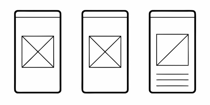 Smartphone wireframes outlines on a white background linear vector graphics