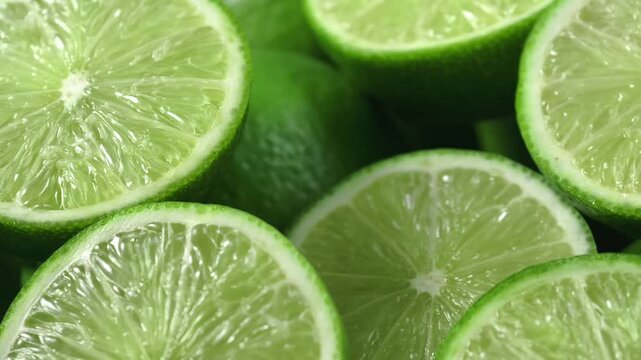 A pile of whole limes with multiple cut halves