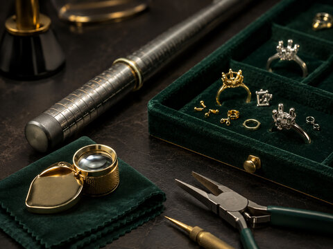 Jewelry Repair Bench with Mandrel and Velvet Tray