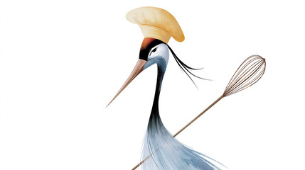 Obraz premium Whimsical Crane with Whisk in Hand