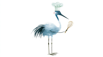 Obraz premium Whimsical Crane with Chefâ€™s Hat and Whisk