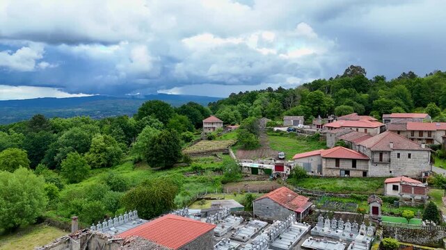 Aerial view of the historic Santa Marina de Augas Santas village