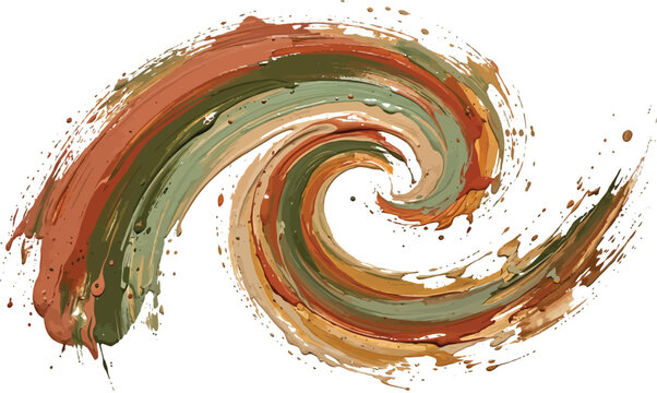 Abstract spiral paint brush stroke in earth tones with hand drawn abstract artistic background watercolor creative isolated decorative composition paintwork backdrop circular
