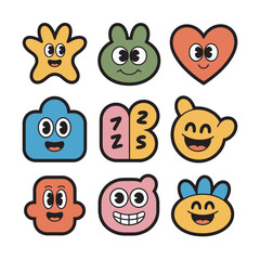 Obraz premium Cute Kawaii Character Faces Sticker Collection