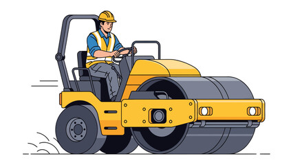 Fototapeta premium Construction worker on a steamroller