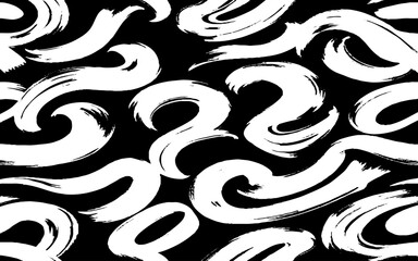 Fototapeta premium seamless vector pattern featuring dynamic, smooth black brush strokes on a clean white background. The strokes should form abstract, elegant swirls, loops, and flowing waves with a hand-painted ink.