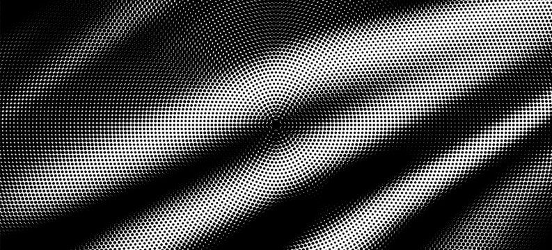 Abstract halftone wave dotted background. Futuristic twisted grunge pattern, dot, circles.  Vector modern optical pop art texture for posters, business cards, cover, labels mock-up, stickers layout