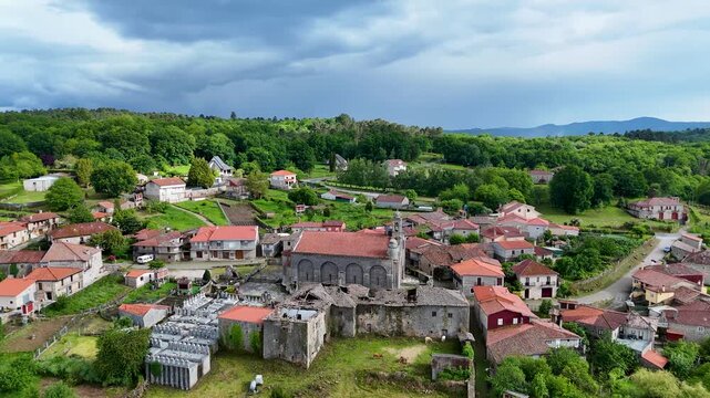 Aerial view of the church of Santa Marina de Augas Santas in Allariz