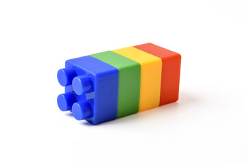 Fototapeta premium colorful building blocks. Colorful Stacked Building Blocks Toy isolated on White Background.