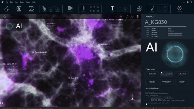 Futuristic AI powered Software Searching Microscope Data Scans, Targeting Disease in Biomaterial Sample, Identifying Sickness, Optimizing Breakthrough Medical Drug Discovery.