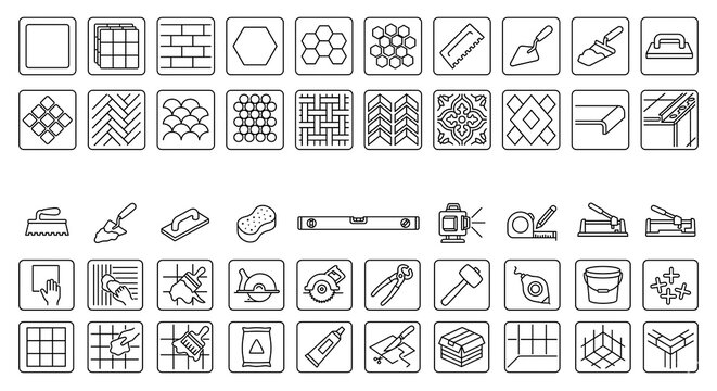Set of tile installation and construction icons