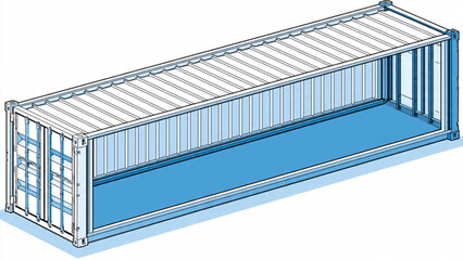 Fototapeta premium Open blue shipping container with empty interior for freight transportation and logistics