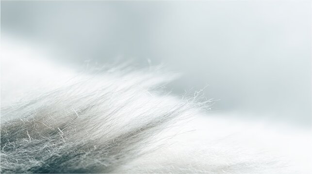 Soft white animal fur texture macro shot with a light gray gradient background and fine hair strands