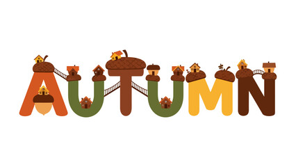 Autumn typography with acorn and leaf decor © Hasib