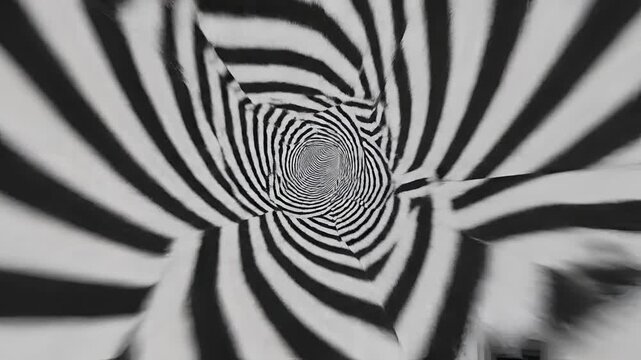 Abstract Black and White Zebra Stripe Tunnel Vortex Motion Background.