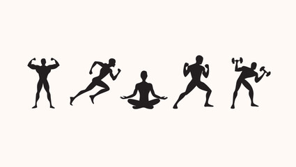 Obraz premium Solid black silhouette fitness workout exercise yoga icon set vector collection