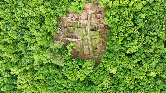 Castro de Armea ancient ruins aerial top down view in Spain