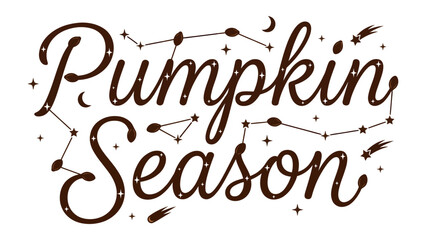 Obraz premium Pumpkin Season Celestial Text: A stylishly crafted text art proclaims Pumpkin Season adorned with celestial elements like stars and constellations, evoking the magic of autumn.