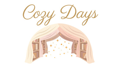 Cozy Days: A whimsical illustration depicting a warm, inviting space with bookshelves and gentle, star-like lights, evoking a sense of comfort and imagination. © Nadim