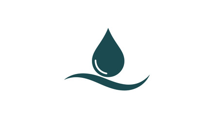 Fototapeta premium Teal water drop icon on white background with wave element