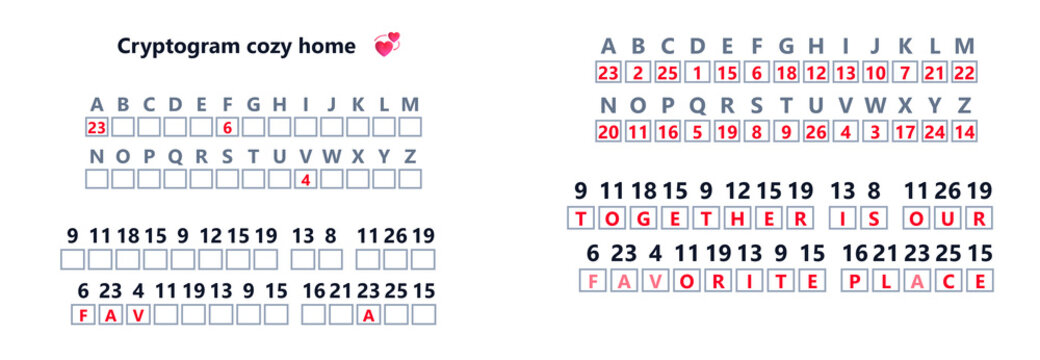 Cryptogram puzzle with letters and numbers in a cozy home style  