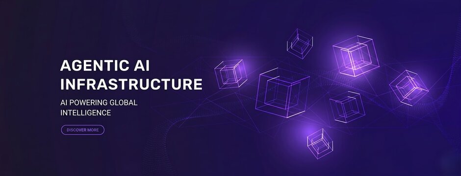 Futuristic technology banner with abstract geometric wireframe cubes and digital innovation abstract technology background