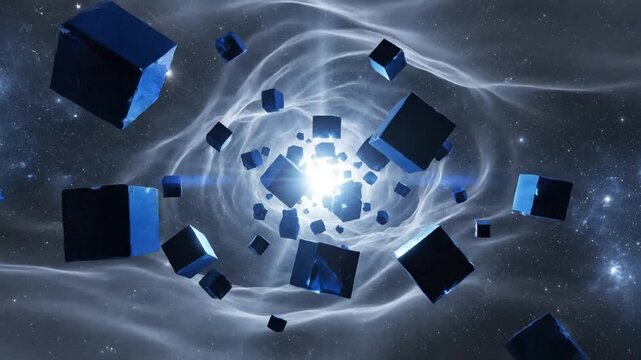 Abstract digital cubes floating in a futuristic energy field
