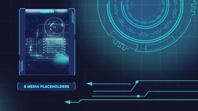 Futuristic HUD Promo with Digital UI Elements and Media Placeholders