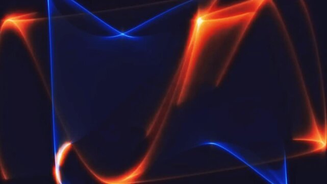 Abstract background stock video of neon orange and blue glowing wave lines moving on black background. Motion graphic template.