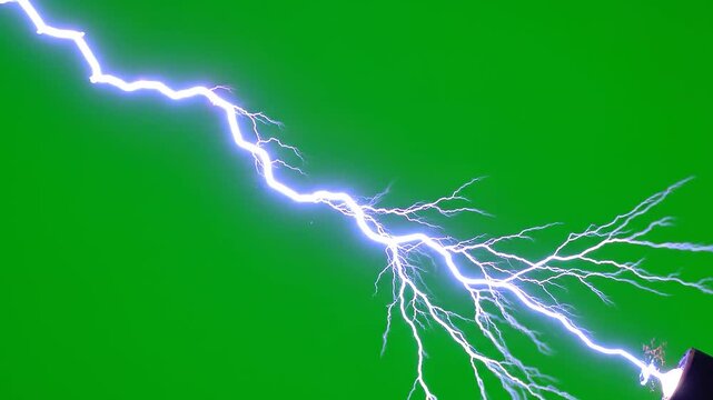 Diagonal Lightning Bolt Stepped Leader Physics Green Screen
