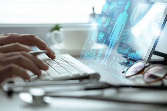 Doctor Analyzing Patient Data Medical Interface