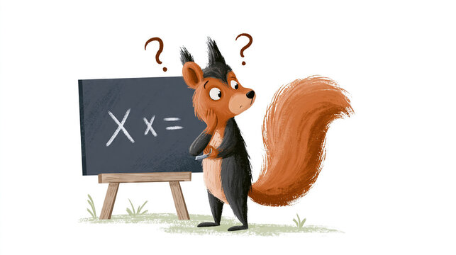 Curious Animal Standing in Front of a Chalkboard with Math Problem