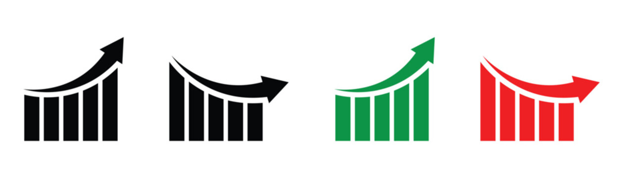 Colorful Financial Growth and Decline Chart on white background. Up and down arrows set vector illustration.
